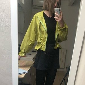 Chartreuse ruffle rain coat